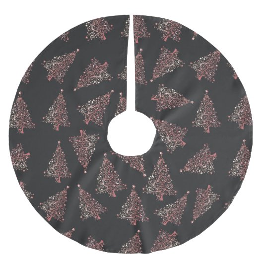 Jupon De Sapin En Polyester Brossé Élégant motif rose d'or de Noël (Devant)