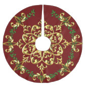 Jupon De Sapin En Polyester Brossé Élégant Noël Festif Rouge Or (Devant)