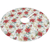 Jupon De Sapin En Polyester Brossé Élégant Noël Rouge Poinsettia (Angle)