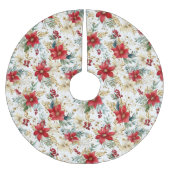 Jupon De Sapin En Polyester Brossé Élégant Noël Rouge Poinsettia (Devant)