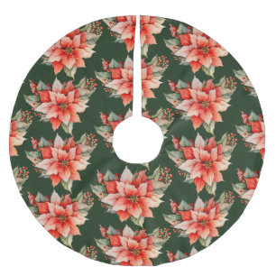 Jupon De Sapin En Polyester Brossé Élégant Noël Rouge Poinsettia