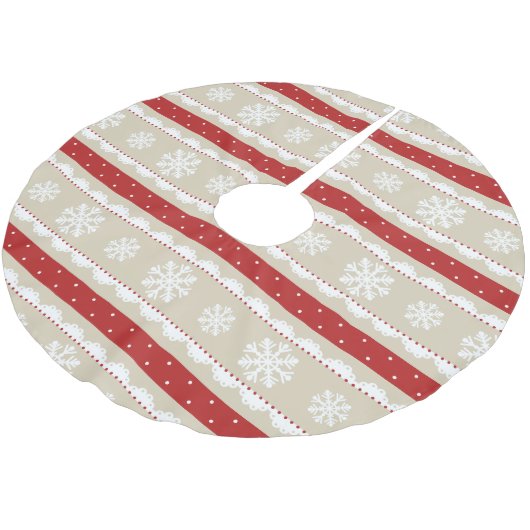 Jupon De Sapin En Polyester Brossé Élégant Noël Snowflakes Red Polka Motif (Angle)