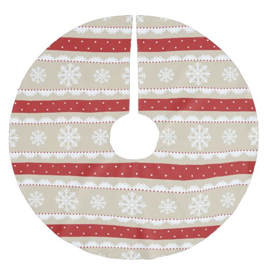 Jupon De Sapin En Polyester Brossé Élégant Noël Snowflakes Red Polka Motif (Devant)