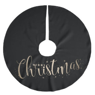 Jupon De Sapin En Polyester Brossé Élégant Noir avec Typographie de Joyeux Noël en Or