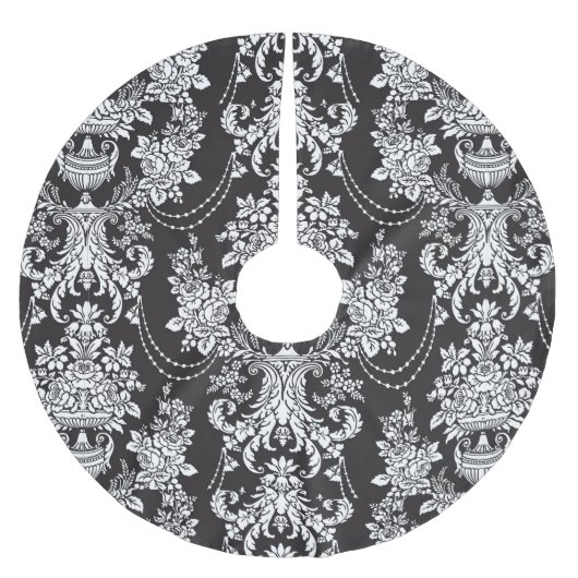 Jupon De Sapin En Polyester Brossé Élégant Noir Blanc Damas Noël Noël Noël Noël (Devant)