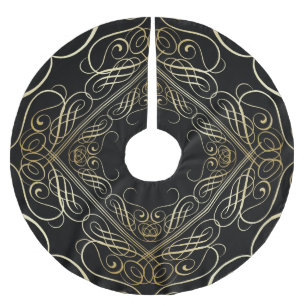 Jupon De Sapin En Polyester Brossé Elégant or à huile Look Filigree Scrollwork Noir