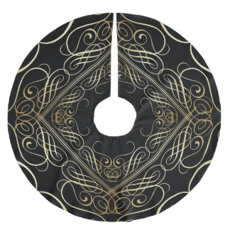 Jupon De Sapin En Polyester Brossé Elégant or à huile Look Filigree Scrollwork Noir