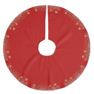 Jupon De Sapin En Polyester Brossé Élégant or Flocon de neige tombant Noël Rouge