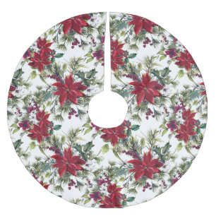 Jupon De Sapin En Polyester Brossé Elegant Poinsettia Bouquet Pattern