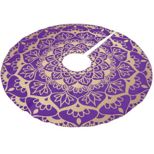 Jupon De Sapin En Polyester Brossé Élégant Purple Gold Mandala Flower Christmas