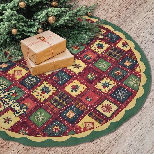 Jupon De Sapin En Polyester Brossé Elegant red green festive christmas pattern custom