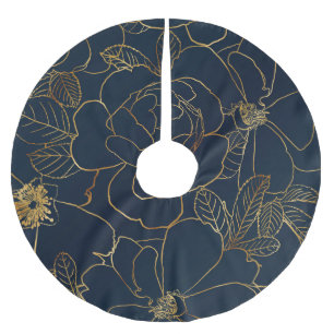 Jupon De Sapin En Polyester Brossé Elégant Roses or Floral Dessin bleu Design