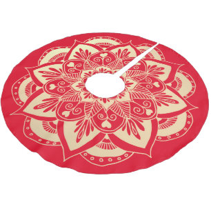 Jupon De Sapin En Polyester Brossé Elégant rouge et or Mandala Boho Noël