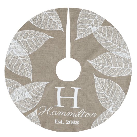 Jupon De Sapin En Polyester Brossé Elégant Skeletons Feuille Blanche & Faux Burlap (Devant)