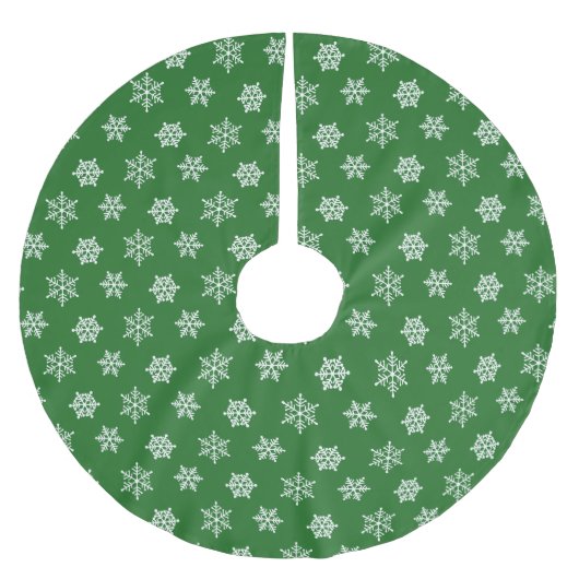 Jupon De Sapin En Polyester Brossé Élégant Snowflakes blanc sur vert (Devant)