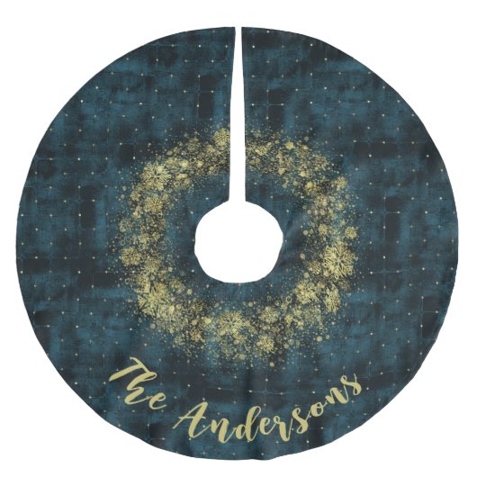 Jupon De Sapin En Polyester Brossé Élégant Turquoise Snowflakes Velvet Noël (Devant)