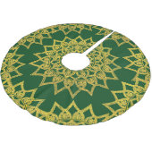 Jupon De Sapin En Polyester Brossé Elégant Vert Or Floral Mandala Noël (Angle)