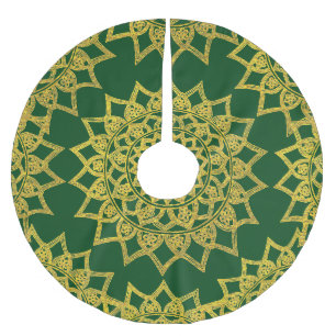 Jupon De Sapin En Polyester Brossé Elégant Vert Or Floral Mandala Noël