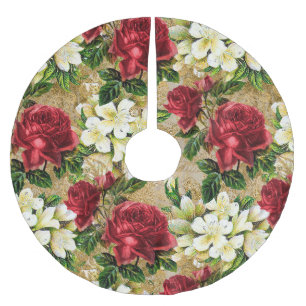 Jupon De Sapin En Polyester Brossé Élégantes roses rouges et lys blancs de Noël vinta