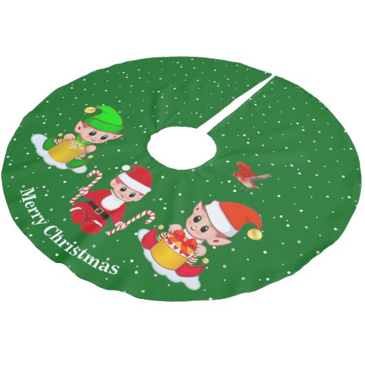 Jupon De Sapin En Polyester Brossé Elfes de Noël en vert (Angle)