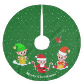 Jupon De Sapin En Polyester Brossé Elfes de Noël en vert (Devant)