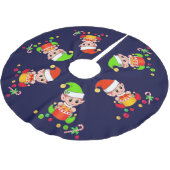 Jupon De Sapin En Polyester Brossé Elfes de Noël mignons sur bleu marine (Angle)