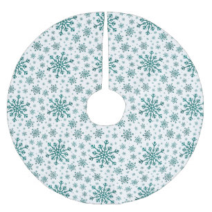 Jupon De Sapin En Polyester Brossé Émeraude Vert Noël Snowflakes sur Blanc d'hiver