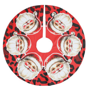 Jupon De Sapin En Polyester Brossé Empreinte de léopard rouge Retro Père Noël