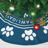 Jupon De Sapin En Polyester Brossé Empreinte de patte Wreath Monogram Pet Navy Noël