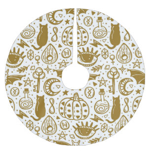 Jupon De Sapin En Polyester Brossé encre dorée d'Halloween, motif en silhouette sans