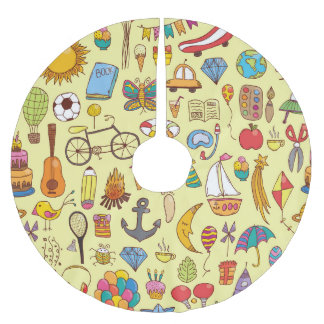 Jupon De Sapin En Polyester Brossé Enfants gribouillis à la main : motif vintage.