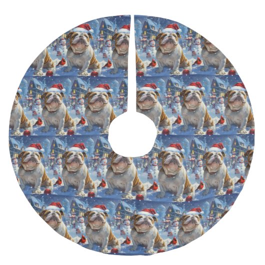 Jupon De Sapin En Polyester Brossé English Bulldog Winter Wonderland Christmas Joie (Devant)