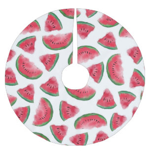 Jupon De Sapin En Polyester Brossé Eté Rouge Vert pastèque Motif d'aquarelle