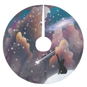 Jupon De Sapin En Polyester Brossé Étoile de tir de l'espace de chat noir