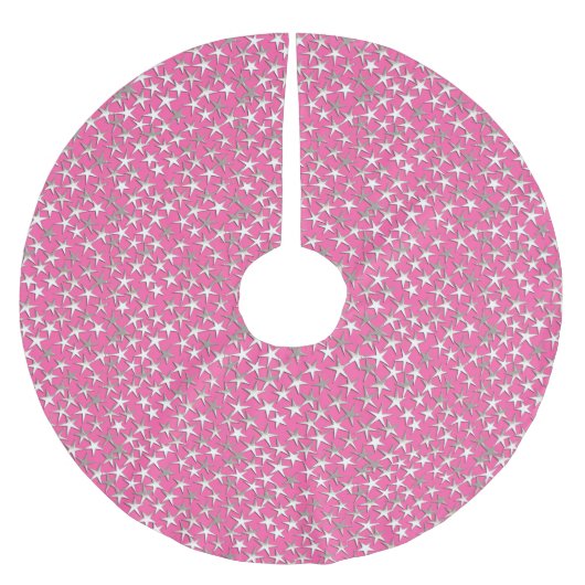 Jupon De Sapin En Polyester Brossé Étoiles argentées sur fond rose fuchsia (Devant)