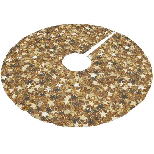 Jupon De Sapin En Polyester Brossé Étoiles brillantes d'or (Angle)