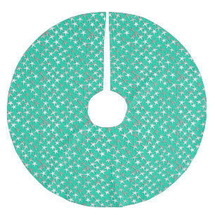 Jupon De Sapin En Polyester Brossé étoiles d'argent sur turquoise