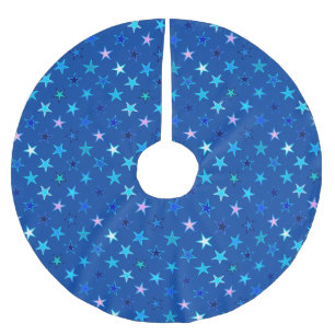 Jupon De Sapin En Polyester Brossé Etoiles de Twinkings modernes, bleu Cobalt et turq