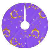 Jupon De Sapin En Polyester Brossé Étoiles d'or et torrents Noel violet (Devant)