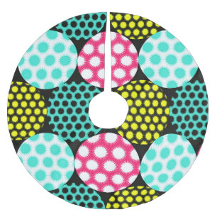 Jupon De Sapin En Polyester Brossé Étoiles et cercles, motif pop multicolore.