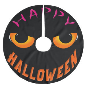 Jupon De Sapin En Polyester Brossé Face d'horreur noire Halloween heureux