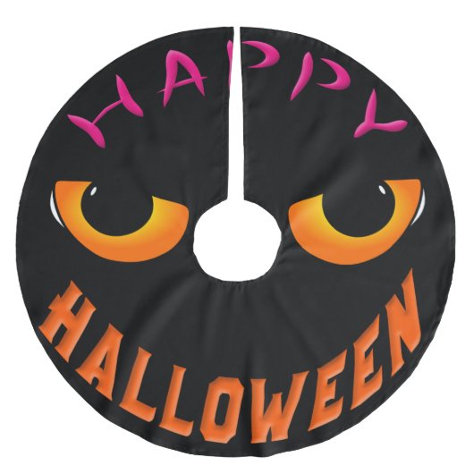Jupon De Sapin En Polyester Brossé Face d'horreur noire Halloween heureux (Devant)