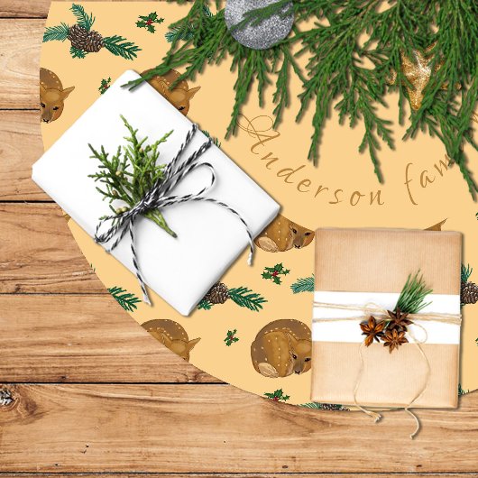 Jupon De Sapin En Polyester Brossé Falda árbol navidad con cervatillo y ramas.