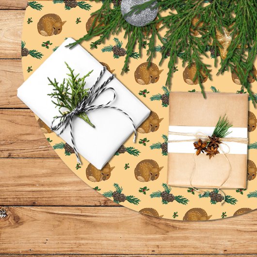 Jupon De Sapin En Polyester Brossé Falda árbol navidad con cervatillo y ramas.