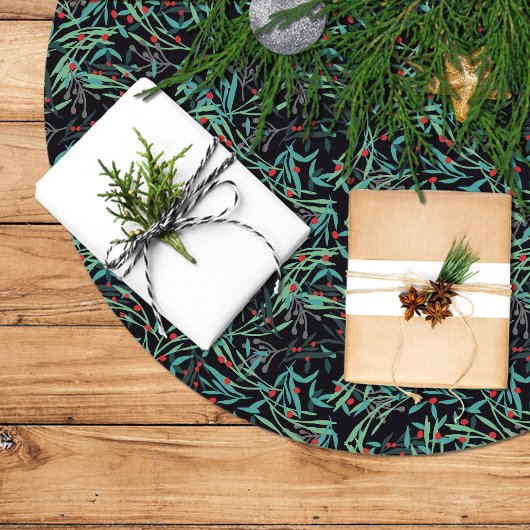 Jupon De Sapin En Polyester Brossé Falda árbol navidad con hojas de acebo