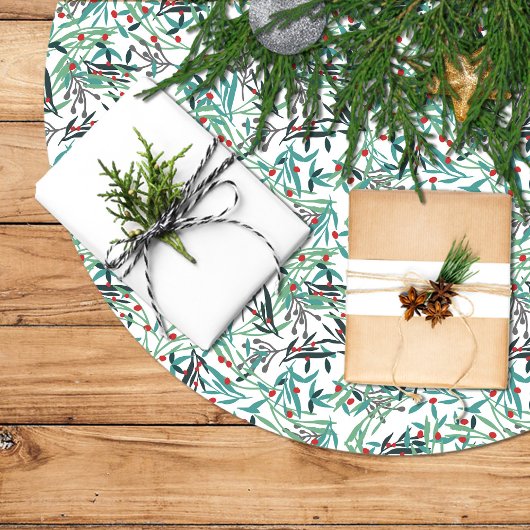 Jupon De Sapin En Polyester Brossé Falda de árbol navidad con diseño de acebo