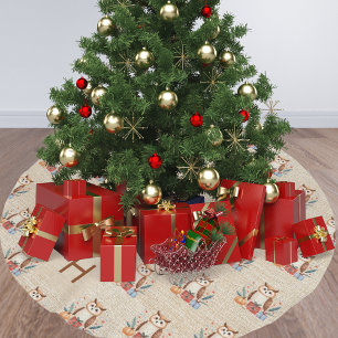 Jupon De Sapin En Polyester Brossé Famille de burlap beige monogramme chouette chouet