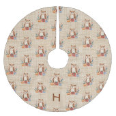 Jupon De Sapin En Polyester Brossé Famille de burlap beige monogramme chouette chouet (Devant)