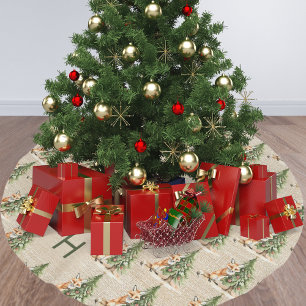 Jupon De Sapin En Polyester Brossé Famille de burlap beige monogramme renard mignon