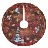 Jupon De Sapin En Polyester Brossé Fancy RED Gold Holiday avec caractères (Devant)